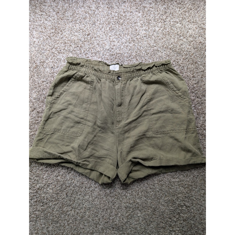 Joie Shorts Women L Olive Green Linen Lyocell Paperbag Waist Casual Summer Beach